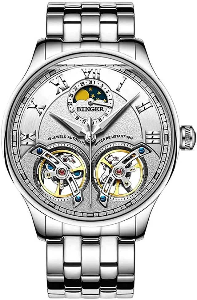 Silver Stainless Steel Band horse tanker penmanship preform MASTOP Brand Men's Watches Skeleton Roman Dial Automatic Mechanical Watch Gold 
