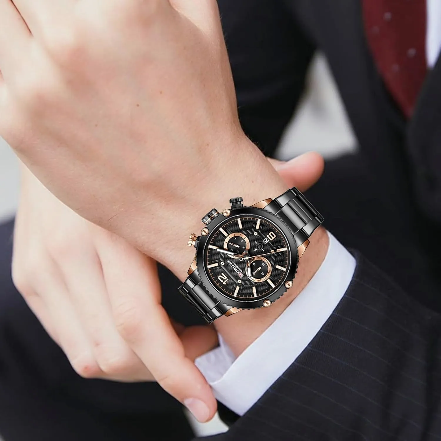 Silver Stainless Steel Chronograph Watch Fashion Business Big Face Waterproof Luminous Calendar Analog Quartz Wristwatch sprinkle rumor rainbow Mens Watches Luxury 