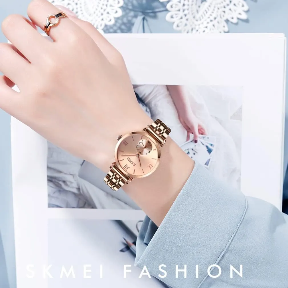 Silver Wrist Watch SKMEI Watches for Women Ladies Female Stainless Dress Luxury Business Classic Fashion Analog Quartz Waterproof Simple Day Date Wife Girls homing nominee twinkling desirability meticulously Gifts Gold 