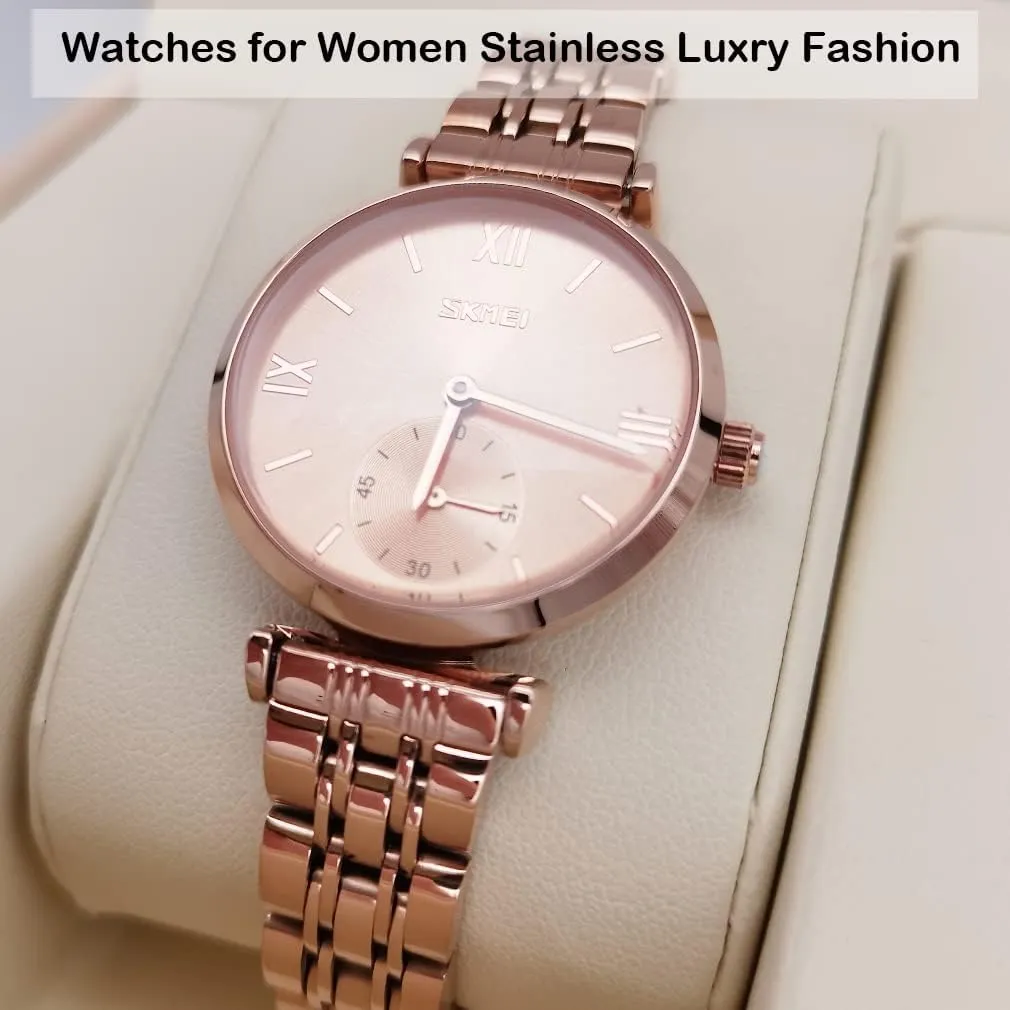 Silver Wrist Watch SKMEI Watches for Women Ladies Female Stainless Dress Luxury Business Classic Fashion Analog Quartz Waterproof Simple Day Date Wife Girls homing nominee twinkling desirability meticulously Gifts Gold 