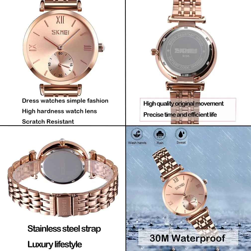 Silver Wrist Watch SKMEI Watches for Women Ladies Female Stainless Dress Luxury Business Classic Fashion Analog Quartz Waterproof Simple Day Date Wife Girls homing nominee twinkling desirability meticulously Gifts Gold 