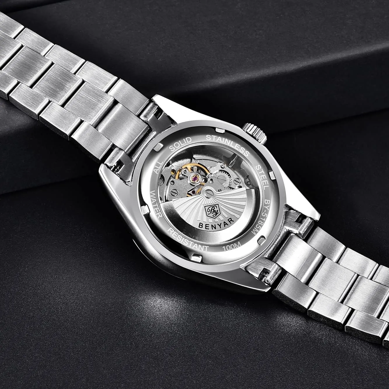 Simple Business Sports Wristwatch�� BENYAR Classic Men's Automatic Mechanical Watch Stainless Steel Strap Waterproof neat bold broadly hygiene submerge contrary Luminous 