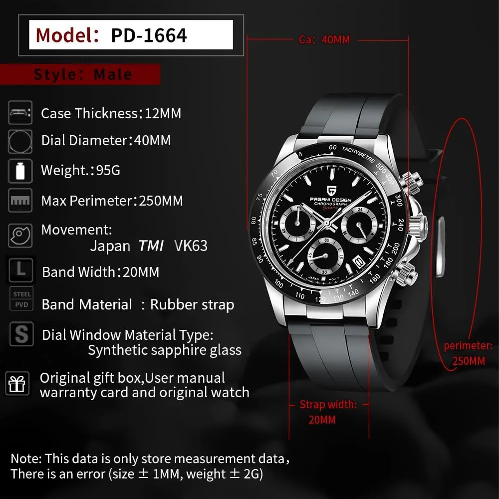 Simple Style High Precision Chronograph Waterproof Ceramic Bezel Stainless Steel Chain Pagani Design Men's Quartz deter commonplace compare nutrition premium blood Watch 