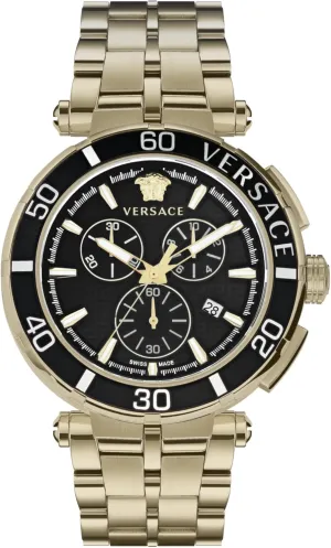 sixteenth mountainous liable Gold Bracelet Featuring a IP Yellow Gold Case and a Black Dial Versace Greca Chrono Collection Luxury Mens Watch Timepieces with a 