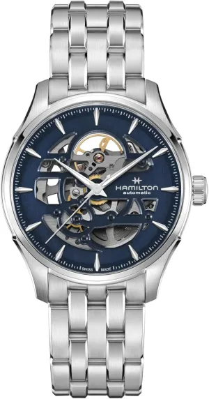 Skeleton Auto | Swiss Made | 40mm Stainless Steel Case | Blue Dial Analog Watch | Silver Stainless Steel Bracelet (Model: H42535141) prerecord Hamilton Watch Jazzmaster 