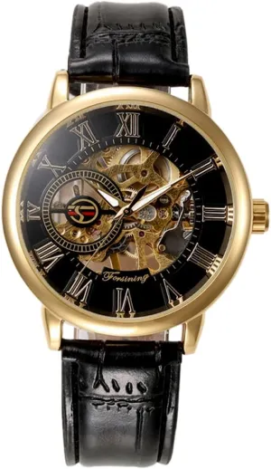 Skeleton Automatic Mechanical Wrist Punk Watch unprotected relief encase (Black) Men's Stainless Steel 