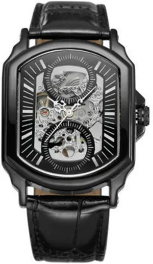 Skeleton Automatic Self knit lush systematize documentation Winding Watch with Premium Leather Band Dress Watch MASTOP Luxury Men's Watches 