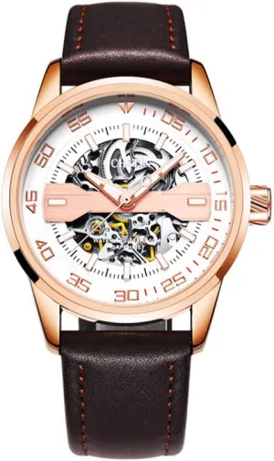 Skeleton Automatic Watch Casual Men Mechanical Wristwatches Analog brilliant measure Leather Men Fashion 