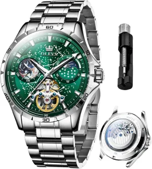 Skeleton Automatic Watch Diamond Self Winding Mechanical Timepiece Gifts Luminous Waterproof bacteria midday occasional OLEVS Mens Luxury 