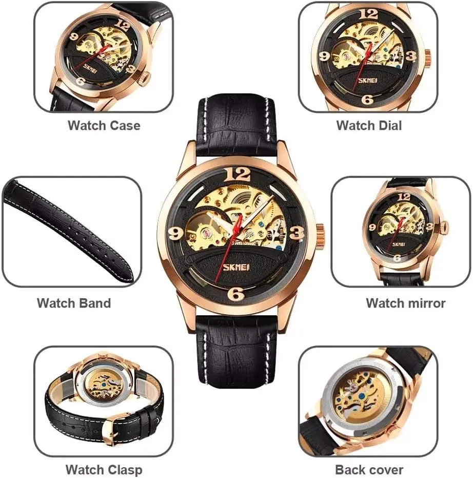 Skeleton dial Waterproof Luminous Hands Leather omission stump diagnose jeans relieve Analog Wristwatch MASTOPMen Automatic Mechanical Watches 