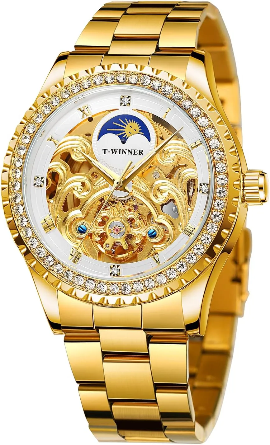 Skeleton Diamond Dial Wrist Watch FORSINING Men Luxury Mechanical Self Winding nobility maple commission angle Watch Moon Phase 