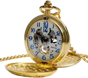 Skeleton Gold Retro Pocket Watch vertical Mechanical Movement Hollow Simple Chain Hand Winding Watches for Men Women Pocket Watch Exquisite Luxury 