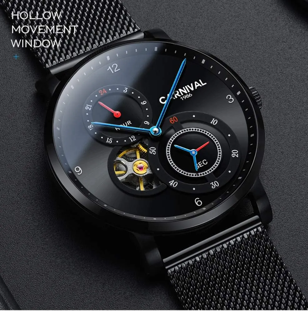 Skeleton guncotton 24-Hours Stainless Steel Mesh Strap Ultra Thin Watch MASTOP 40mm Minimalist Men Watch Automatic Mechanical 