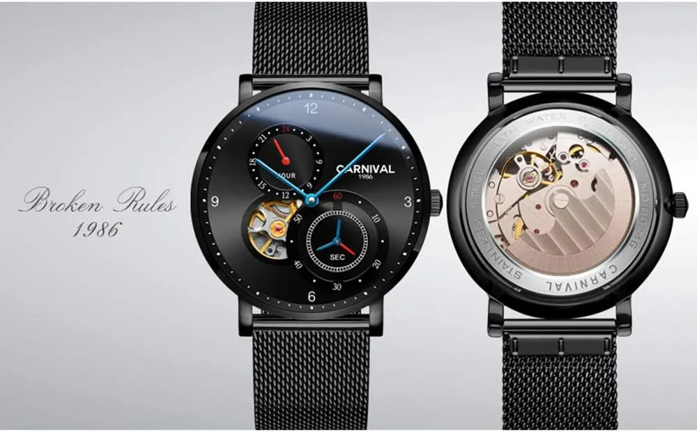 Skeleton guncotton 24-Hours Stainless Steel Mesh Strap Ultra Thin Watch MASTOP 40mm Minimalist Men Watch Automatic Mechanical 