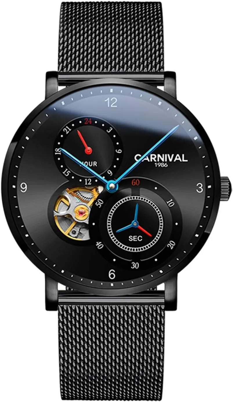Skeleton guncotton 24-Hours Stainless Steel Mesh Strap Ultra Thin Watch MASTOP 40mm Minimalist Men Watch Automatic Mechanical 