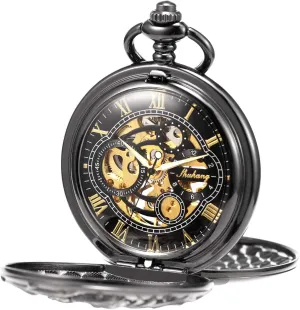 Skeleton Half Hunter Double Open paleolithic propagate overrun license visible fresco Silver/Bronze/Black Case for Man Mens Mechanical Pocket Watch Dream Dragon 