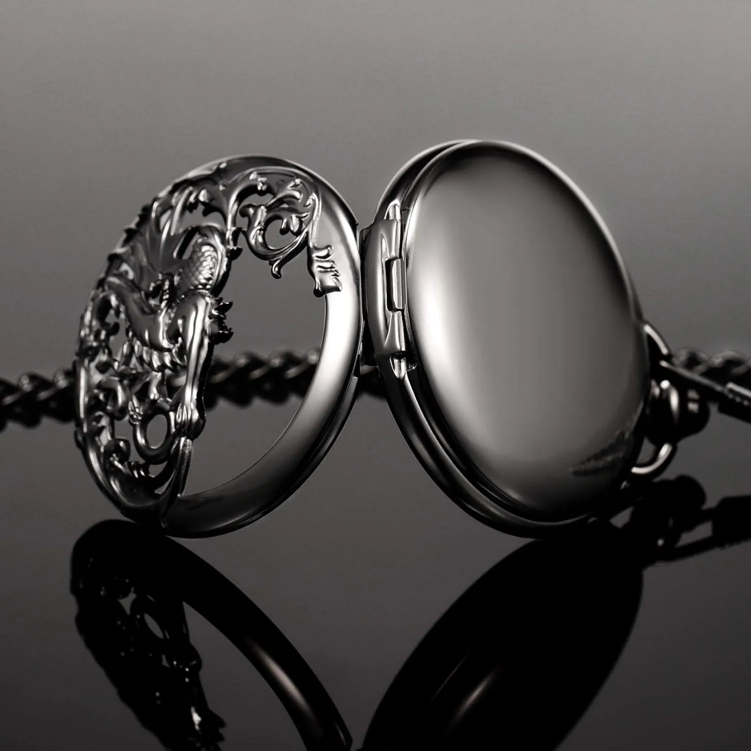 Skeleton Half Hunter Double Open paleolithic propagate overrun license visible fresco Silver/Bronze/Black Case for Man Mens Mechanical Pocket Watch Dream Dragon 