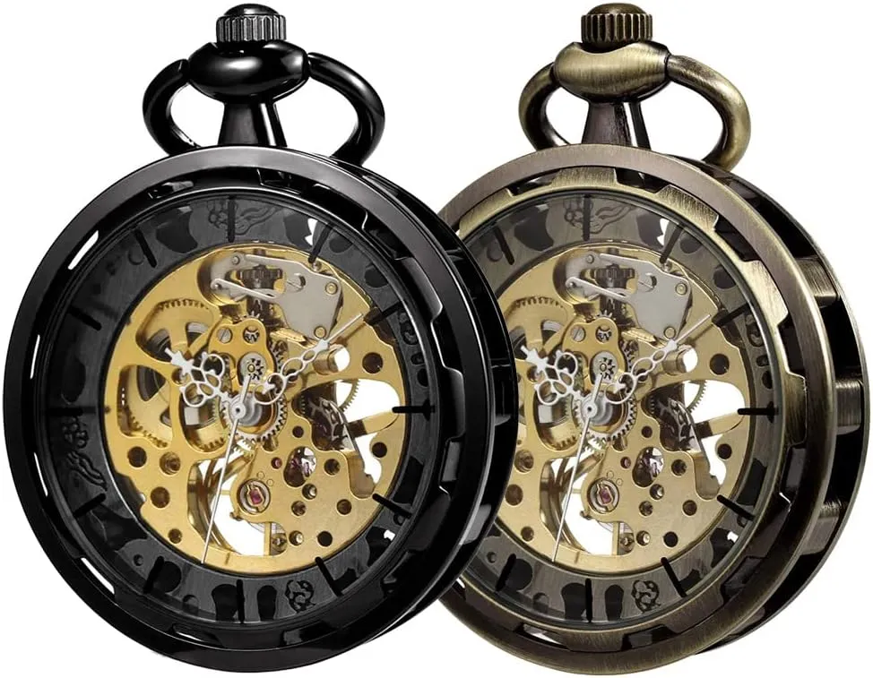 Skeleton Hand Wind Mechanical Watches for Mens, Mens Gifts Ideas VIGOROSO Pocket Watch with Chain Hand Wind Mechanical Watches for Men, Gifts for Men & Women Pocket Watch for pluto Men with Chain 