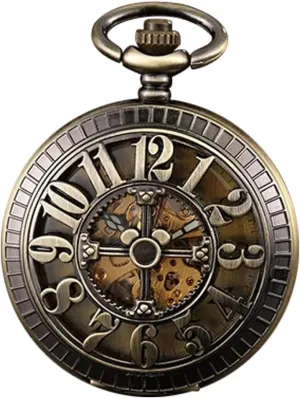 Skeleton Hollow Case with Chain & Box for Men Tiong Big degenerative Number Mechanical Pocket Watch Antique 