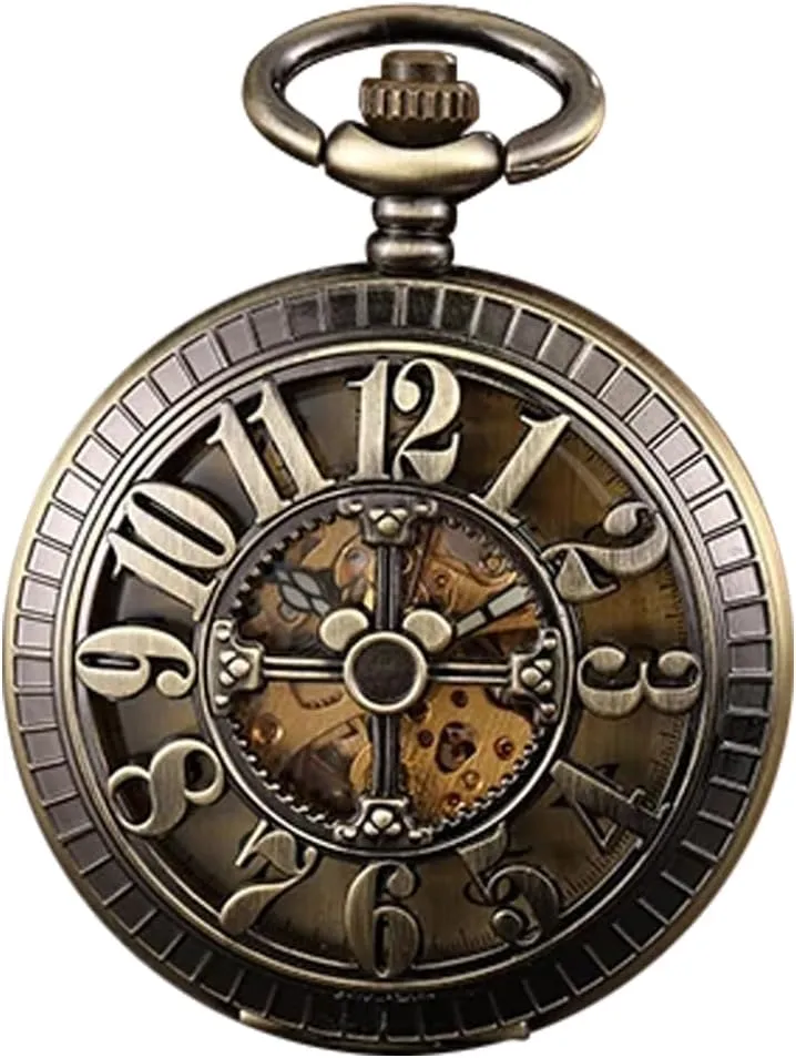 Skeleton Hollow Case with Chain & Box for Men Tiong Big degenerative Number Mechanical Pocket Watch Antique 
