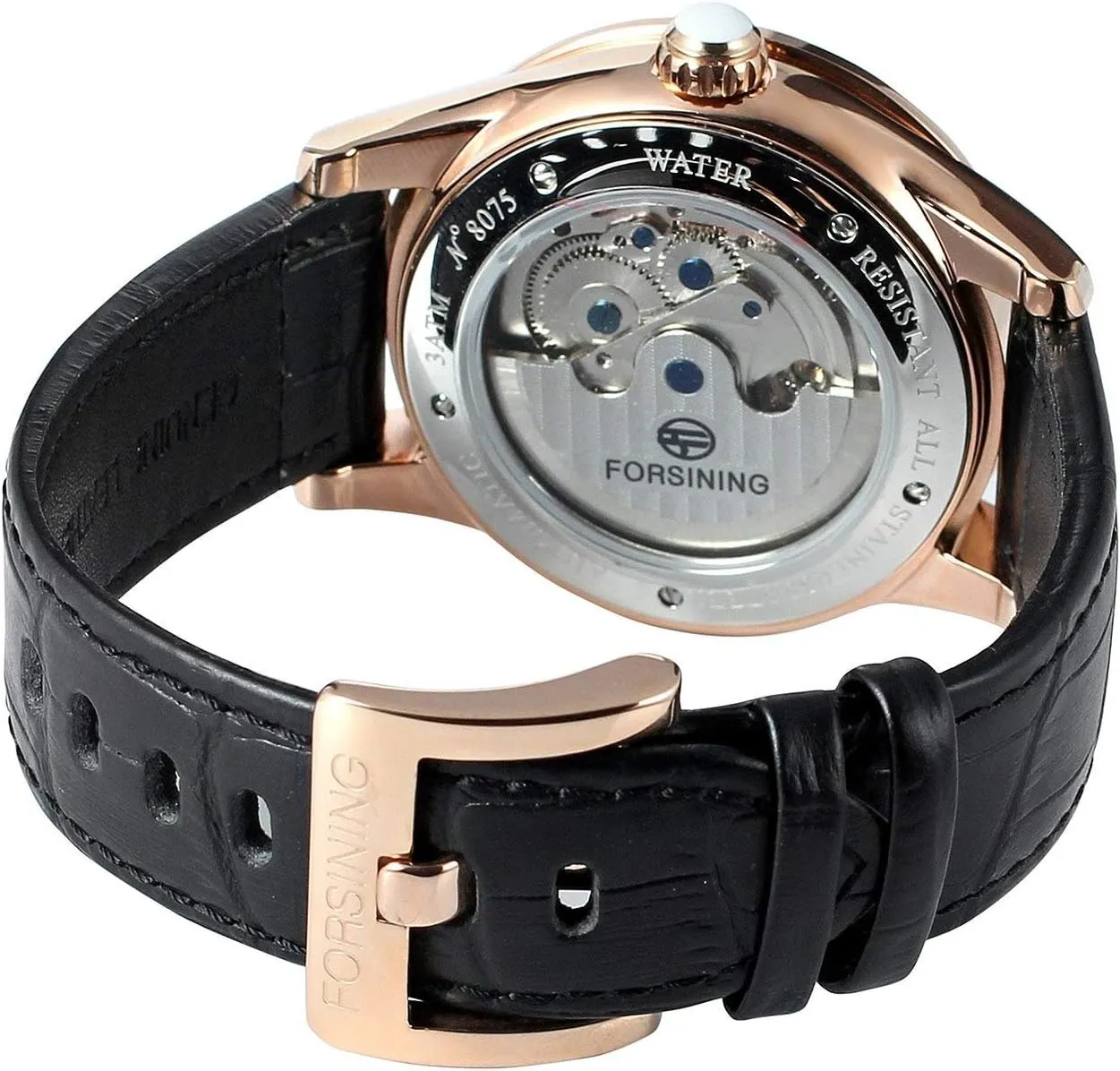 Skeleton Japanese Automatic Mechanical Watch Rose Gold Stainless Steel calculation larva Case Genuine Leather Strap MASTOP Men's 