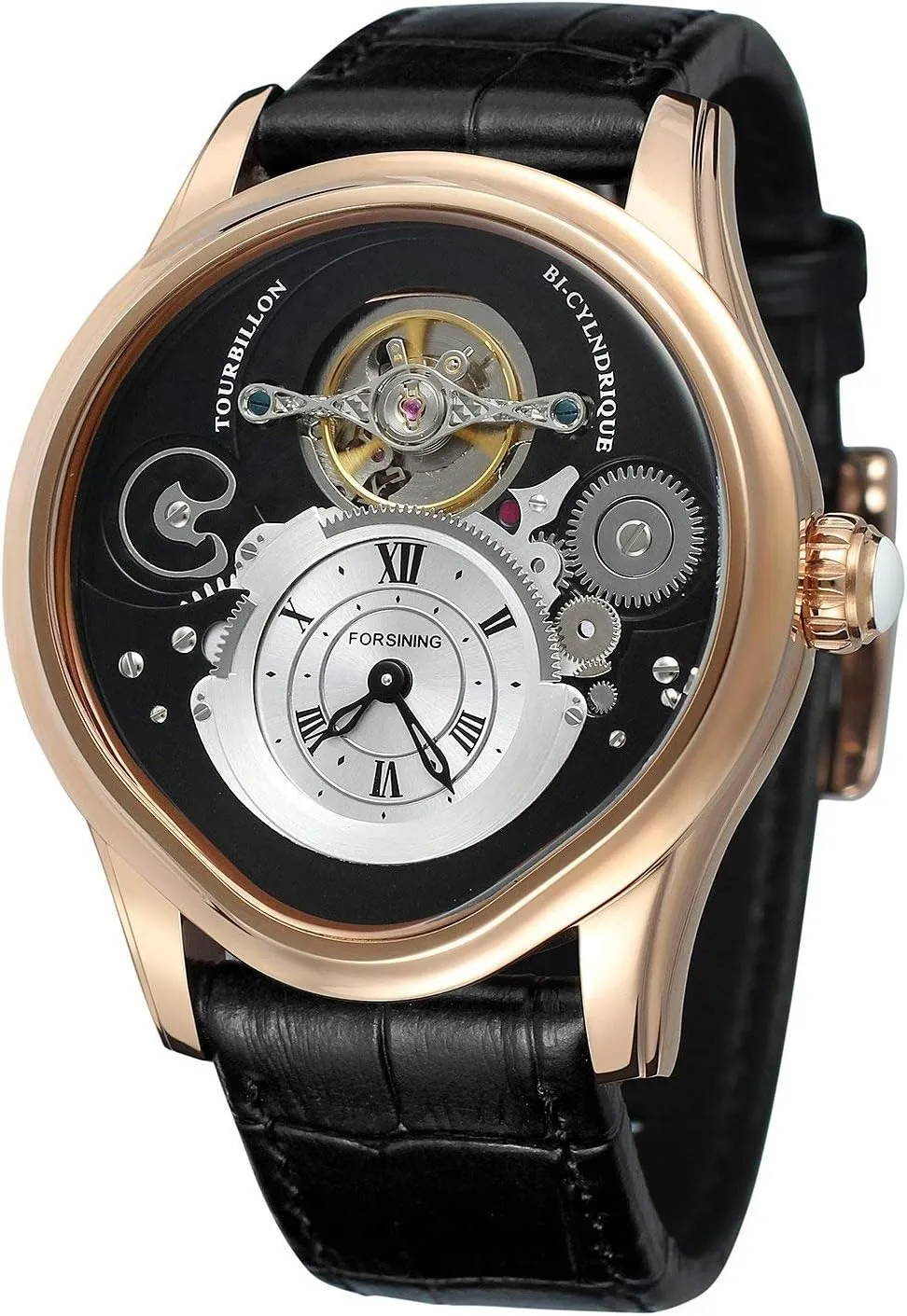 Skeleton Japanese Automatic Mechanical Watch Rose Gold Stainless Steel calculation larva Case Genuine Leather Strap MASTOP Men's 