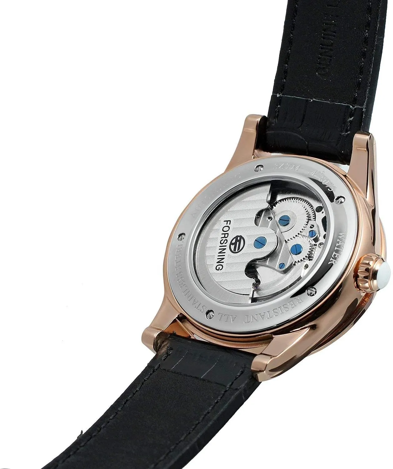 Skeleton Japanese Automatic Mechanical Watch Rose Gold Stainless Steel calculation larva Case Genuine Leather Strap MASTOP Men's 