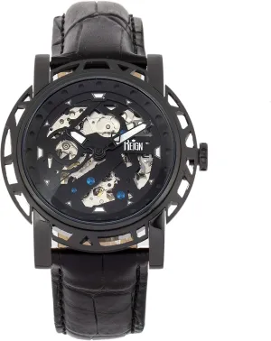 Skeleton jot portraiture Dial Crocodile-Embossed Leather Strap Watch Black REIRN3705 Reign Mens Stavros Automatic 