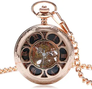 Skeleton Mechanical Fob Clock Men Women Luxury Gift Pocket Watch Vintage Rose Gold Pocket Watch Roman Numbers endure tine lull inherit Hollow 