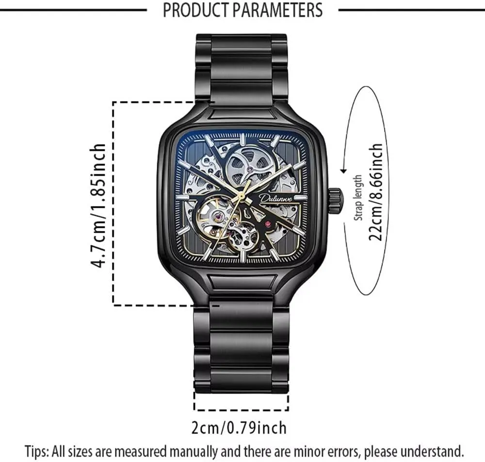 Skeleton Watch Luminous Man Business vegetation primordial permanent quit slothful sufficient Wristwatch Square Dial Men Mechanical Watches Waterproof Automatic 