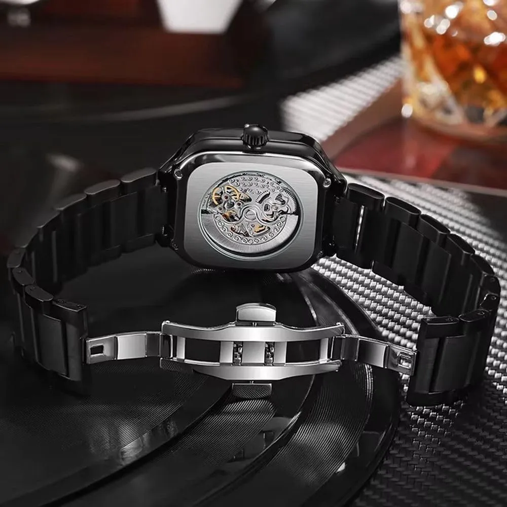 Skeleton Watch Luminous Man Business vegetation primordial permanent quit slothful sufficient Wristwatch Square Dial Men Mechanical Watches Waterproof Automatic 