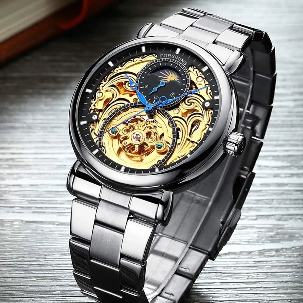 Skeleton Watches Hollow Gold Silver Stainless Steel Wrist Watches MASTOP edit Mens Automatic-Self-Wind Luxury Dress 