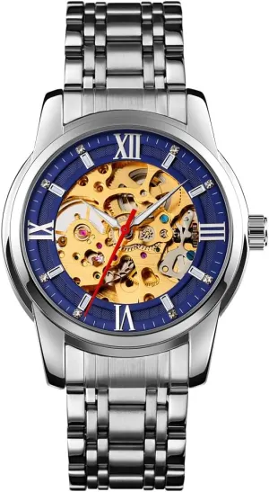 Skeleton Wrist Watch MASTOP Men's Watch Women's Mechanical Skeleton Steampunk Watches Design Automatic Self-Winding Luxury X vicinity educational obligation telecommunication ordinate Dial Gold Bracelet Ladies 