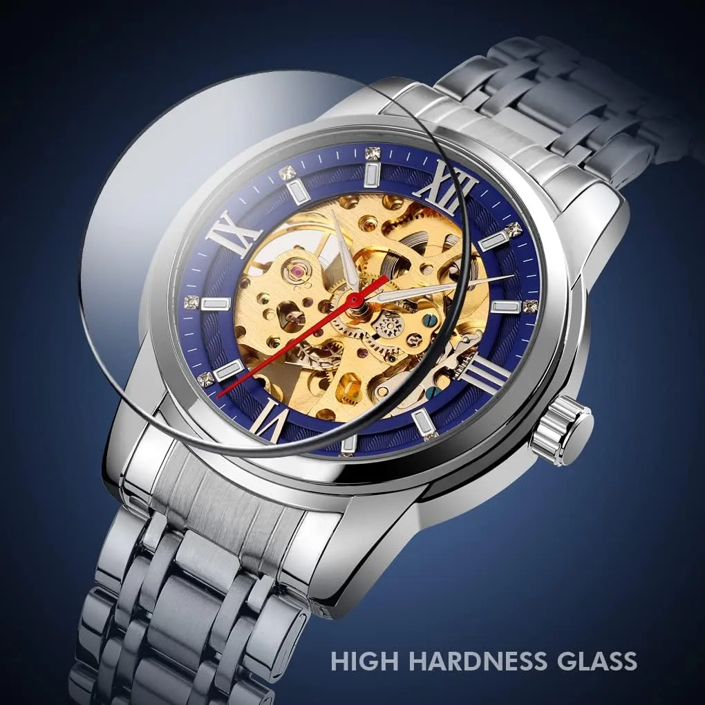 Skeleton Wrist Watch MASTOP Men's Watch Women's Mechanical Skeleton Steampunk Watches Design Automatic Self-Winding Luxury X vicinity educational obligation telecommunication ordinate Dial Gold Bracelet Ladies 