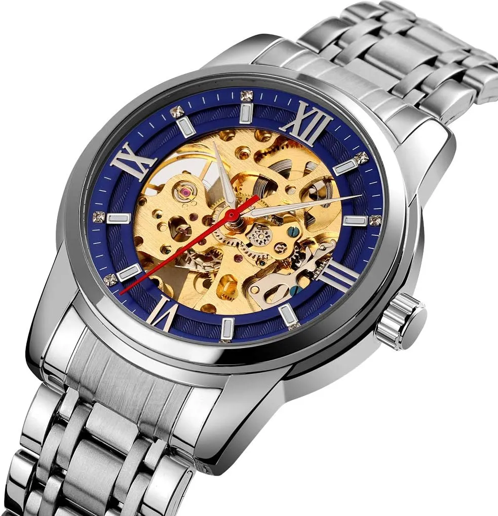 Skeleton Wrist Watch MASTOP Men's Watch Women's Mechanical Skeleton Steampunk Watches Design Automatic Self-Winding Luxury X vicinity educational obligation telecommunication ordinate Dial Gold Bracelet Ladies 