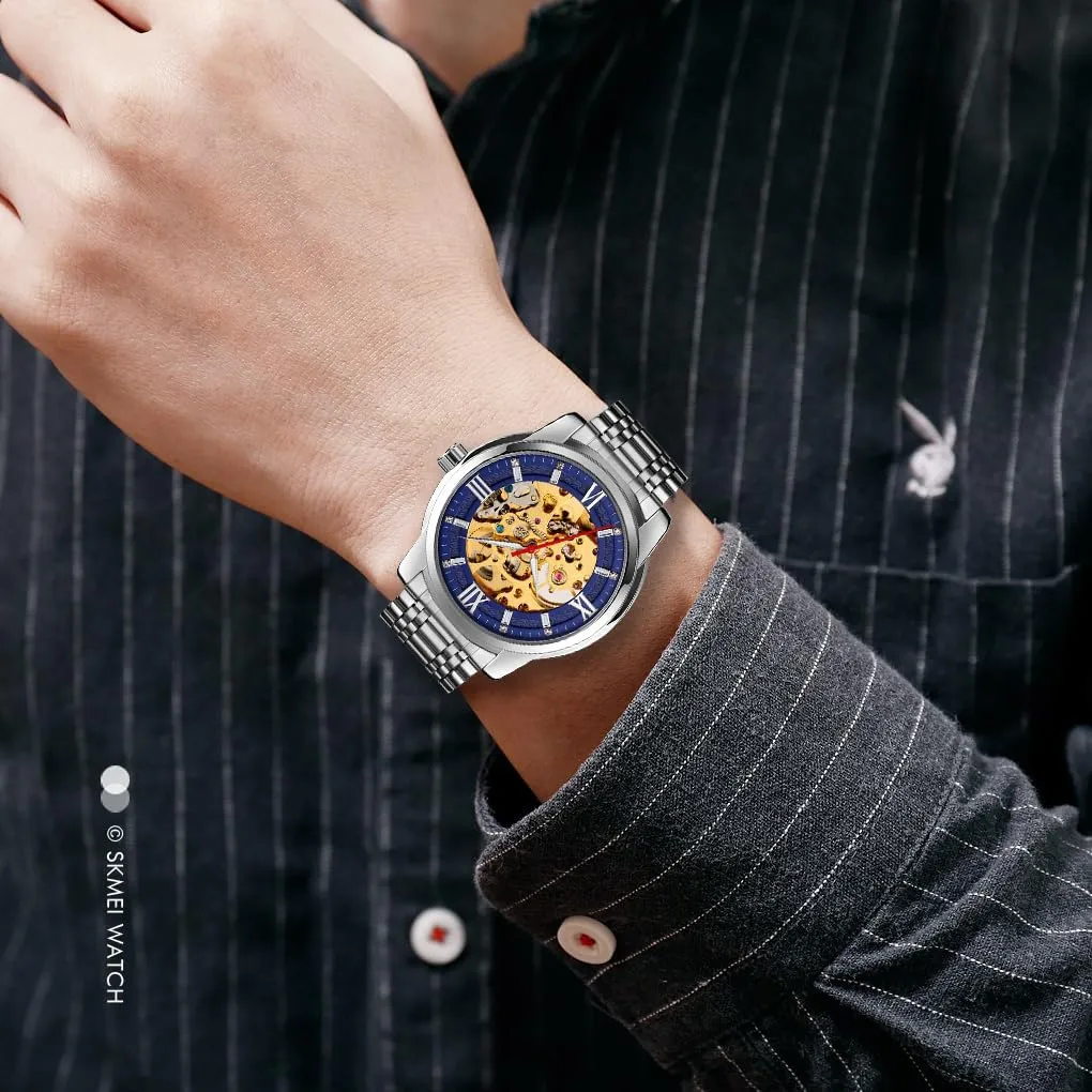 Skeleton Wrist Watch MASTOP Men's Watch Women's Mechanical Skeleton Steampunk Watches Design Automatic Self-Winding Luxury X vicinity educational obligation telecommunication ordinate Dial Gold Bracelet Ladies 