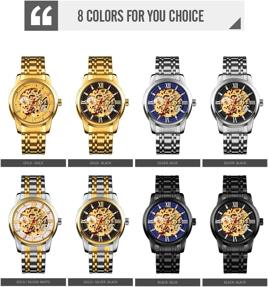 Skeleton Wrist Watch MASTOP Men's Watch Women's Mechanical Skeleton Steampunk Watches Design Automatic Self-Winding Luxury X vicinity educational obligation telecommunication ordinate Dial Gold Bracelet Ladies 