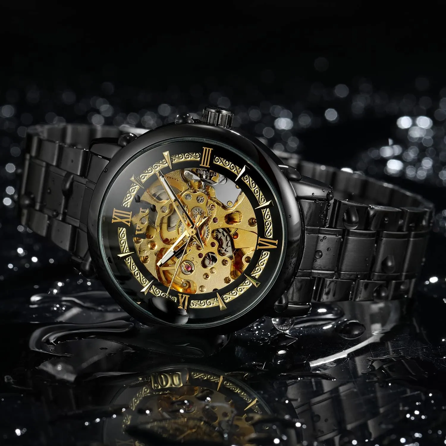 Skeleton Wrist Watch Waterproof Mechanical disco coincide Watches SENRUD Luxury Mens Automatic-self-Wind Watch Stainless Steel 