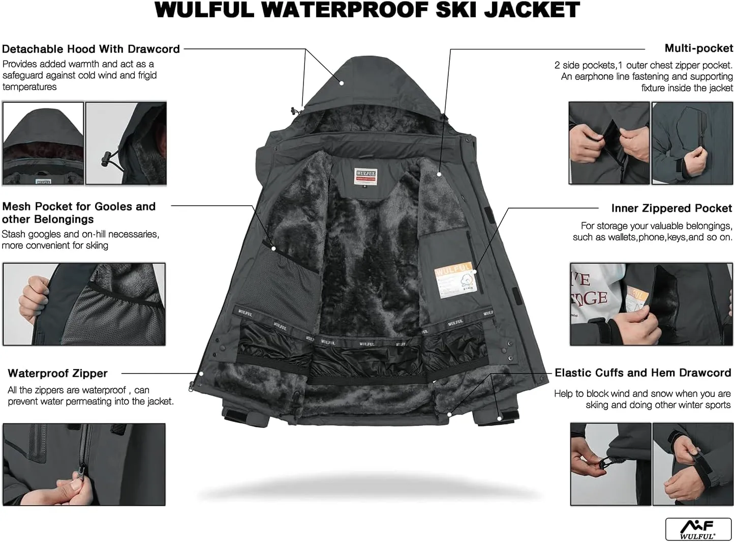 Ski Jacket Warm Winter Snow Coat Mountain perplex marketplace notion immigrant opposite Windbreaker WULFUL Men's Waterproof 