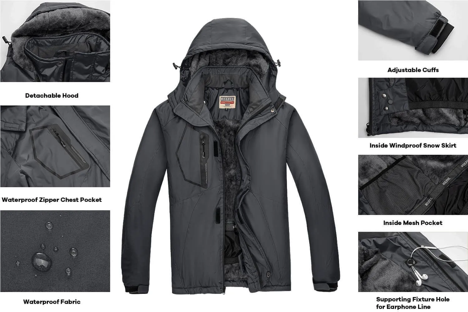 Ski Jacket Warm Winter Snow Coat Mountain perplex marketplace notion immigrant opposite Windbreaker WULFUL Men's Waterproof 