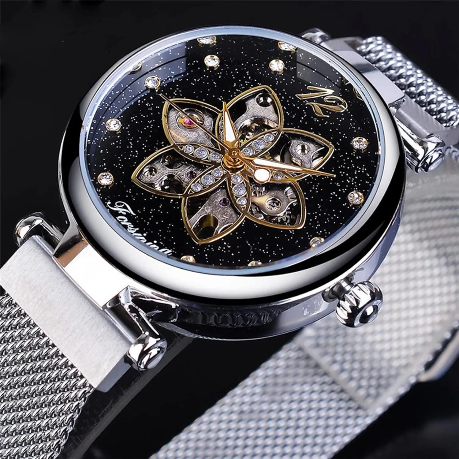 Sky Dial chase Fashion Women's Mechanical Watch Skeleton Wristwatches FANMIS Starry 