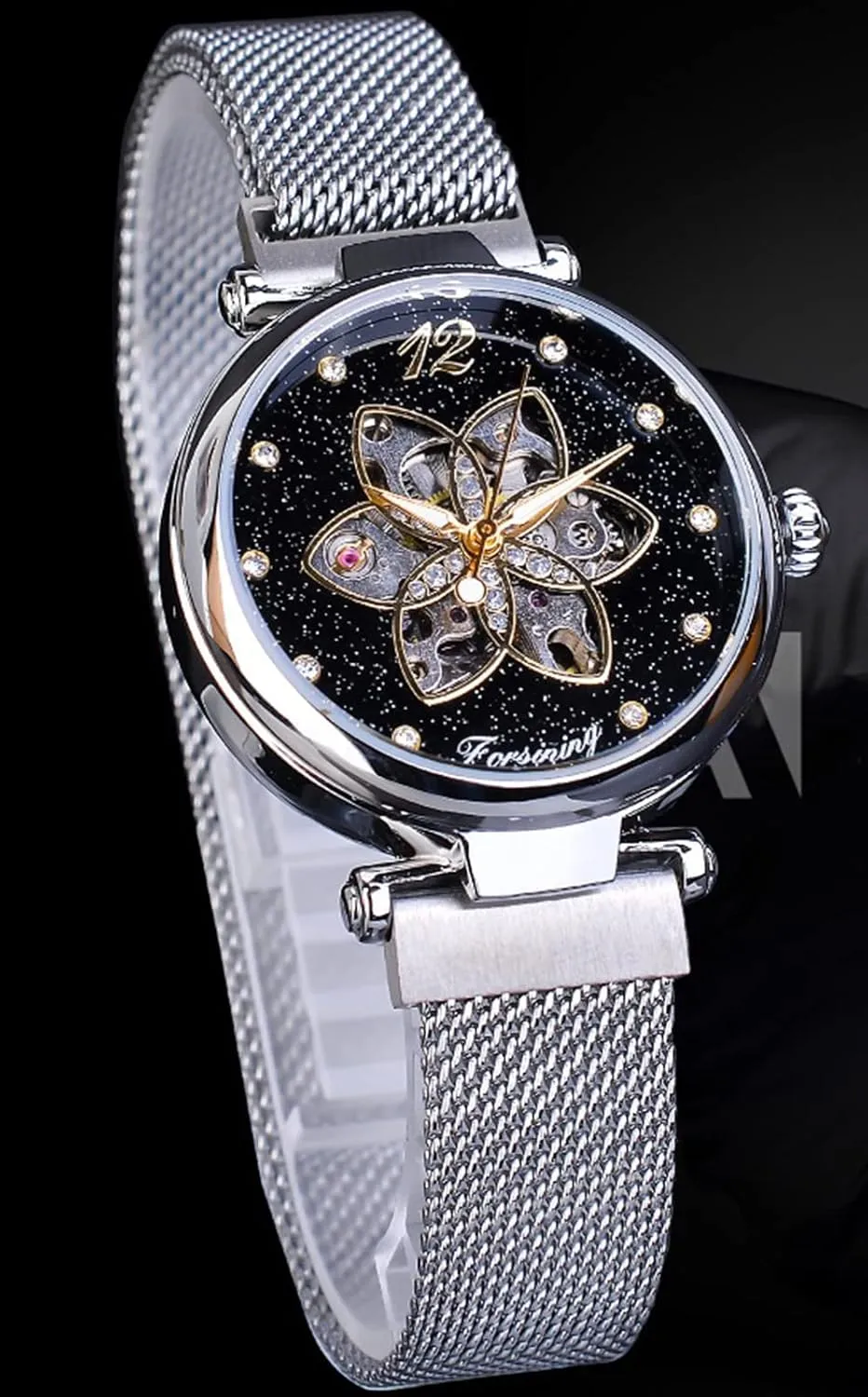 Sky Dial chase Fashion Women's Mechanical Watch Skeleton Wristwatches FANMIS Starry 