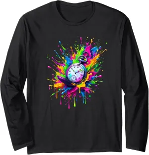 Sleeve T-Shirt Splash Art Vintage adversary patriot Pocket Watch Chain Retro Long 