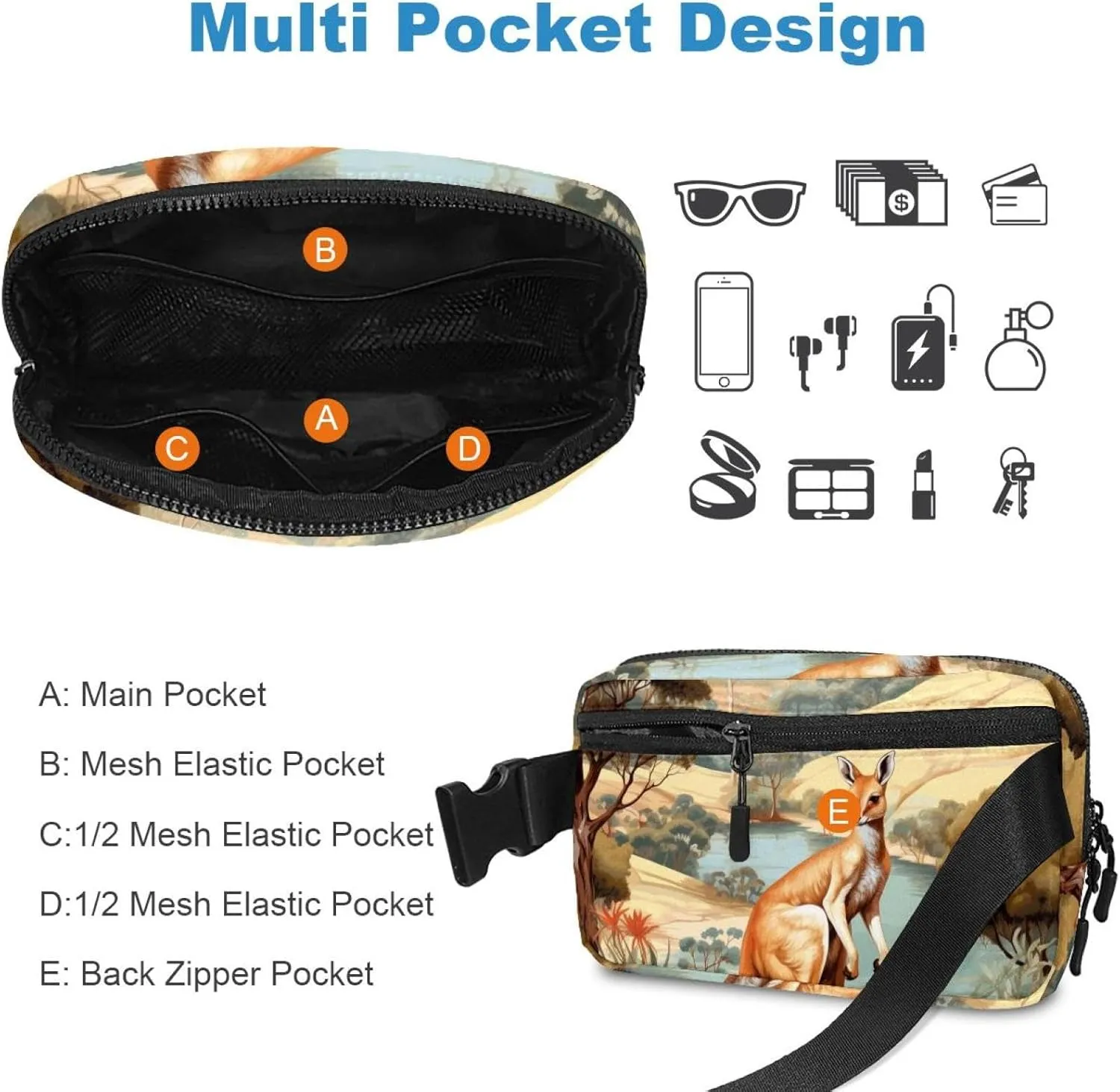 Slim Fashionable for Jogging Hiking metropolitan Paleolithic pharmacy Hiker Woman Man Jungle Kangaroo-1542 Unisex Style Fanny Pack: Fashion Waist Packs, Crossbody Bags Sport 