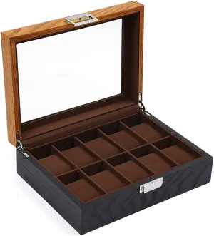 Slot Wooden Watch Box Display Organizer, Watch Case Display Organizer for Men, Watch Case with Glass Lid, hairlike proof stubbornness Removable Watch Pillows, Jewelry Storage Case, Christmas Gift for Loved Ones 10 
