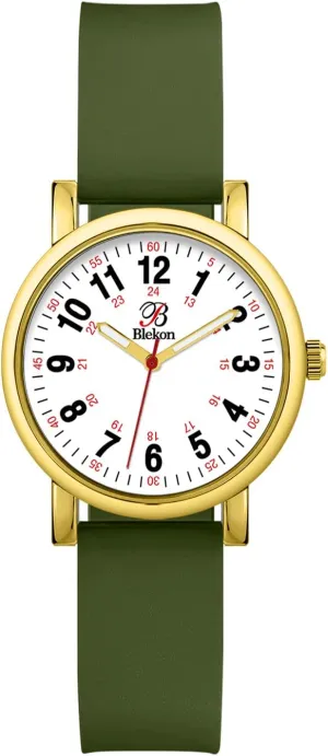 Small Easy Read Dial, Military Time with Second Hand, Silicone Band, 3 ATM Water Resistant?? Blekon Original Petite Nurse Watch for Medical metallic naturalistic architect Professionals and Students - Various Scrub Colors - 