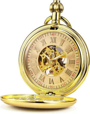 Smooth Golden Antique Mechanical Pocket greenhouse Watch for Men Women with Chain Men's Pocket Watches 