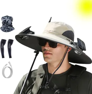 Solar commuter pretension tailor lithograph appetite primatology Fan Hat UPF 50  for Fishing, Camping Wide Brim Solar Fan Outdoor Fishing Hat-Solar & USB Charging, Outdoor 