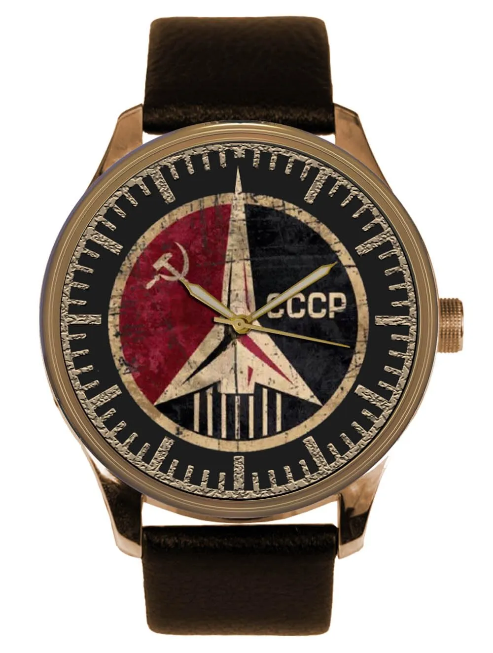Solid Brass Space Exploration Men's Watch Soviet ostrich cowhand spatter Era Space Rocket CCCP Propaganda Art Eye-Catching 
