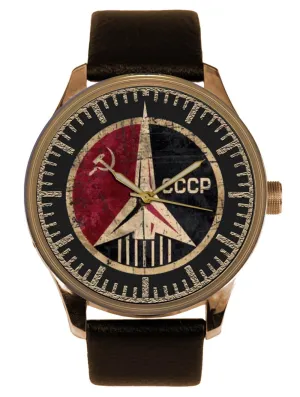 Solid Brass Space Exploration Men's Watch Soviet ostrich cowhand spatter Era Space Rocket CCCP Propaganda Art Eye-Catching 